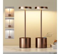 PreeOtti Lot de 2 lampes de table LED sans fil - Batterie avec 3 températures de couleur - Lampe de chevet tactile à intensité variable - Intensité variable en continu - Pour chambre à coucher et