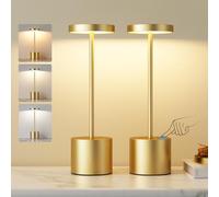 PreeOtti Lot de 2 lampes de table LED sans fil - Batterie avec 3 températures de couleur - Lampe de chevet tactile à intensité variable - Intensité variable en continu - Pour chambre à coucher, café