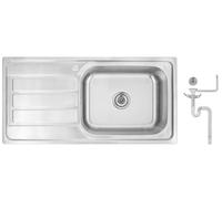 Preer-100x50x20, Évier de cuisine, XXL Bac 50x40 cm, en acier inoxydable 304, épaisseur 0,8 mm, 1 bac, rectangulaire, égouttoir à gauche