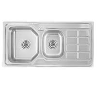 Preero- 100 x 50 Évier de cuisine en acier inoxydable 304, 0,8MM, 2 bacs, carré, égouttoir à Droite