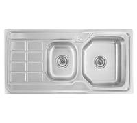 Preero- 100 x 50 Évier de cuisine en acier inoxydable 304, 0,8MM, 2 bacs, carré, égouttoir à gauche