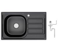 Preero - 80 x 50 x 20 Évier de cuisine en acier inoxydable 304, 0,8 mm, 1 bac, rectangulaire, égouttoir à droite, noir