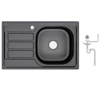 Preero- 80 x 50 X20 Évier de cuisine en acier inoxydable 304, 0,8MM,1 bac,rectangulaire, égouttoir à gauche noir