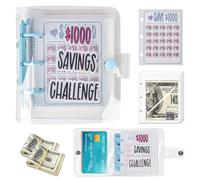 Prefdo Classeur de défi 1000 économies, mini classeur budgétaire avec enveloppes de trésorerie, moyen facile et amusant d'économiser 1 000 $, classeur d'enveloppes pour bureau, maison, école (bleu)