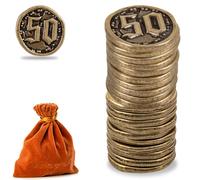 Prefdo Lot de 20 pièces de monnaie en métal pour jeux de société, jetons au trésor pour poker, RPG, stratégie, jeu de table, monnaie fantastique, monnaie de jeu générique robuste (bronze, valeur 50