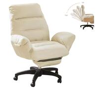 Preferspace Chaise roulante de Bureau exécutif avec Cuir PU et Chaise de Bureau à Hauteur réglable for Ordinateur Domestique et vanité(White)