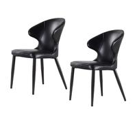 Preferspace Chaises de Salon, chaises de Salle à Manger rembourrées en Similicuir avec Dossier incurvé et Pieds en métal, Soutien Ergonomique for Un Soutien Complet du Dos(Black 2ps)