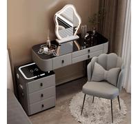 Preferspace Coiffeuse à LED avec Miroir Lumineux, Table de Maquillage à 3 Modes, Armoire de Rangement Amovible, Haut-Parleur Bluetooth, Chargeur de téléphone sans Fil, siège en Velours Inclus