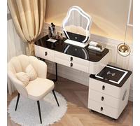 Preferspace Coiffeuse à LED avec Miroir Lumineux, Table de Maquillage à 3 Modes, Armoire de Rangement Amovible, Haut-Parleur Bluetooth, Chargeur de téléphone sans Fil, siège en Velours Inclus