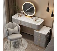 Preferspace Coiffeuse de Chambre à Coucher, Miroir réglable, éclairage 3 Modes, Armoire de Rangement Amovible, Haut-Parleur USB Bluetooth, Chargement sans Fil, Pieds en métal