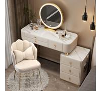 Preferspace Coiffeuse de Chambre à Coucher, Miroir réglable, éclairage 3 Modes, Armoire de Rangement Amovible, Haut-Parleur USB Bluetooth, Chargement sans Fil, Pieds en métal