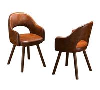 Preferspace Ensemble de 2 chaises de Cuisine avec Dossier Ergonomique et revêtement en Cuir PU, Pieds en Bois Massif, for Table à Manger et Salon.(Brown)