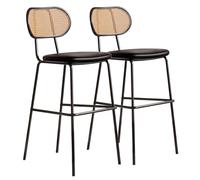 Preferspace Ensemble de 2 tabourets de Bar à Hauteur de comptoir avec Dossier en Similicuir, Soutien Lombaire Ergonomique et piètement en métal Robuste, idéal for îlot de Cuisine.(Black)