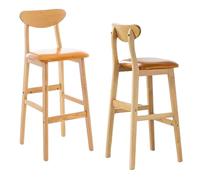 Preferspace Ensemble de 2 tabourets de Bar à Hauteur de comptoir, tabourets de Bar rembourrés avec Support arrière et Pieds en Bois Massif for Cuisine et Restaurant(Orange,72cm/28.3in)