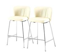 Preferspace Ensemble de 2 tabourets de Bar avec Dossier incurvé et Structure métallique, revêtement rembourré, for îlot Central, Salle à Manger et Bureau.(White,65cm/25.6in)