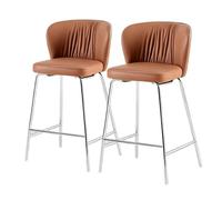 Preferspace Ensemble de 2 tabourets de Bar avec Dossier incurvé et Structure métallique, revêtement rembourré, for îlot Central, Salle à Manger et Bureau.(Brown,65cm/25.6in)