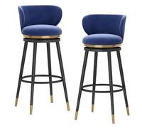 Preferspace Ensemble de 2 tabourets de Bar de Cuisine avec Dossier pivotant à 360°, Assise en Velours Doux et Base en métal avec Patins antidérapants.(Blue,75cm/29.5in)
