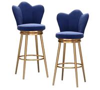 Preferspace Ensemble de 2 tabourets de Bar pivotants à 360° avec Dossier, Assise en Velours Doux, piètement en métal et Dossier Ergonomique.(Blue,65cm/25.6in)