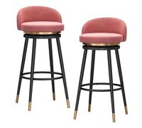Preferspace Ensemble de 2 tabourets de Bar pivotants à 360° avec Dossier, Assise rembourrée en Velours et Structure métallique Robuste, Parfaits for îlot de Cuisine et café.(Pink,65cm/25.6in)