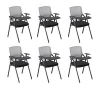 Preferspace Ensemble de 6 chaises d'école avec Bloc-Notes Rabattable attaché au Bureau for Salle de Formation, Centre de Formation, Bureau, réunion de réception(Gray)