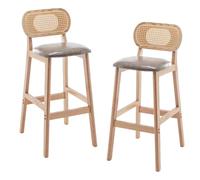 Preferspace Island Tabourets Lot de 2 tabourets de Bar à Hauteur de comptoir avec Pieds en Bois et Coussin en Cuir PU for Cuisine, Salle à Manger, Restaurant, Salon(Gray,72cm/28.3in)