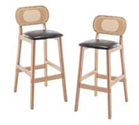 Preferspace Island Tabourets Lot de 2 tabourets de Bar à Hauteur de comptoir avec Pieds en Bois et Coussin en Cuir PU for Cuisine, Salle à Manger, Restaurant, Salon(Black,62cm/24.4in)