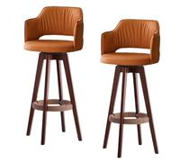 Preferspace Lot de 2 chaises de comptoir, tabourets de Bar rembourrés avec Dossier et Pieds en Bois, tabourets en Cuir PU for Restaurant et café(Orange,73cm/28.7in)