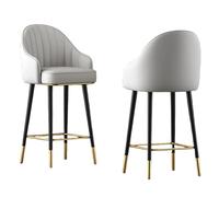 Preferspace Lot de 2 tabourets de Bar Island Stools à Hauteur de comptoir avec Cuir synthétique et Pieds en métal for Salle à Manger et Salon(Gray,65cm/25.6in)