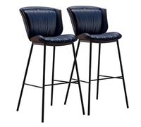Preferspace Lot de 2 tabourets de Bar rembourrés avec Dossier, Hauteur Bar for Home Island, tabourets de Bar en Similicuir(Blue,89cm/35in)
