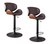 Preferspace Lot de 2 tabourets de comptoir réglables en Hauteur, Dossier Ergonomique pivotant à 360°, siège en Cuir PU, Base en métal, Coussinets antidérapants for Cuisine(Brown)