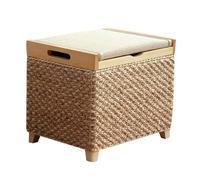 Preferspace Ottoman de Rangement, Table Basse, Repose-Pieds en rotin avec Grand Couvercle pour Salon, Chambre à Coucher, tissé à la Main, bohème, Ferme côtière, Naturel