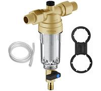 Préfiltre FERDOM FD177. Filtre à Eau Sédimenter, Réutilisable. Acier Inoxydable SS316L, Maille de 90 Microns, Raccordement à l'eau de 1/2”(3/4”), Débit max. 2,5m3/H. Tête Laiton, Corps Transparent.
