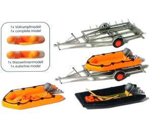PREISER 3 canots pneumatiques et 2 remorques - HO 1/87 - PREISER 17312
