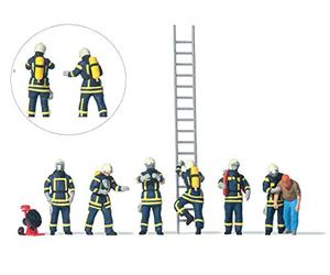 Preiser H0 10765 Ensemble de figurines de pompiers dans un vêtement bleu moderne avec protections respiratoires 1:87