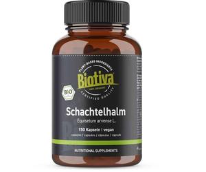 Prêles des champs bio 150 capsules - Queue de Renard - Excellente qualité - Equisetum arvense L. - Conditionné et contrôlé en Allemagne - Biotiva
