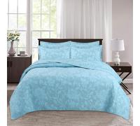 PRELGOSP Boutis Couvre Lit, Dessus De Lit Matelassé Courtepointe en Coton, Couverture de Lit avec 2 Taies d'oreiller,Bleu,250x270cm