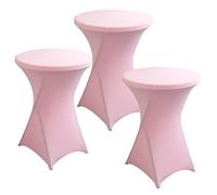 PRELGOSP Lot de 3 Nappe Mange Debout Ronde, Housse de Table de Cocktail en Spandex, Extensible Housse Mange Debout pour Table de Banquet de Cocktail de Mariage,Rose,60x110cm