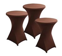 PRELGOSP Lot de 3 Nappe Mange Debout Ronde, Housse de Table de Cocktail en Spandex, Extensible Housse Mange Debout pour Table de Banquet de Cocktail de Mariage,Marron,80x110cm
