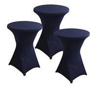PRELGOSP Lot de 3 Nappe Mange Debout Ronde, Housse de Table de Cocktail en Spandex, Extensible Housse Mange Debout pour Table de Banquet de Cocktail de Mariage,Dark Blue,60x110cm