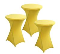 PRELGOSP Lot de 3 Nappe Mange Debout Ronde, Housse de Table de Cocktail en Spandex, Extensible Housse Mange Debout pour Table de Banquet de Cocktail de Mariage,Jaune,60x110cm