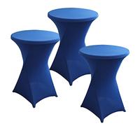 PRELGOSP Lot de 3 Nappe Mange Debout Ronde, Housse de Table de Cocktail en Spandex, Extensible Housse Mange Debout pour Table de Banquet de Cocktail de Mariage,Bleu,80x110cm