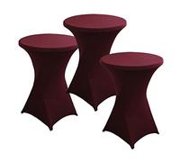 PRELGOSP Lot de 3 Nappe Mange Debout Ronde, Housse de Table de Cocktail en Spandex, Extensible Housse Mange Debout pour Table de Banquet de Cocktail de Mariage,Maroon,60x110cm