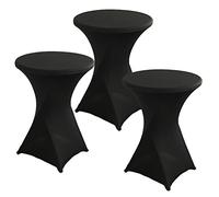 PRELGOSP Lot de 3 Nappe Mange Debout Ronde, Housse de Table de Cocktail en Spandex, Extensible Housse Mange Debout pour Table de Banquet de Cocktail de Mariage,Noir,80x110cm