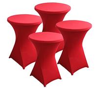 PRELGOSP Lot de 4 Nappe Mange Debout en Spandex, Extensible Housse pour Table Haute de Cocktail, Ronde Housse Mange Debout pour Bar,Fête d'anniversaire, Mariage, Table de Bistrot,Rouge,60x110cm