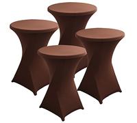 PRELGOSP Lot de 4 Nappe Mange Debout en Spandex, Extensible Housse pour Table Haute de Cocktail, Ronde Housse Mange Debout pour Bar,Fête d'anniversaire, Mariage, Table de Bistrot,Marron,80x110cm