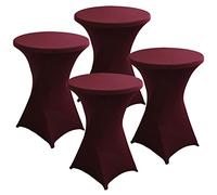 PRELGOSP Lot de 4 Nappe Mange Debout en Spandex, Extensible Housse pour Table Haute de Cocktail, Ronde Housse Mange Debout pour Bar,Fête d'anniversaire, Mariage, Table de Bistrot,Maroon,80x110cm