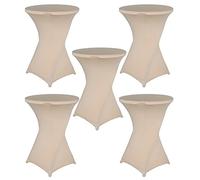 PRELGOSP Lot de 5 Nappe de Cocktail, Stretch Spandex Nappe Mange Debout, Housse Mange Debout pour Table de Banquet de Cocktail de Mariage,Beige,80x110cm