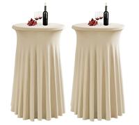 PRELGOSP Nappe Mange Debout Ronde, 80x110 cm Housse pour Table Haute avec Jupe, Nappe de Cocktail en Spandex pour Cocktail Mariage Banquet Banquet Bar Table,Champagne,2pcs