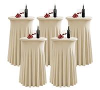 PRELGOSP Nappe Mange Debout Ronde, 80x110 cm Housse pour Table Haute en Spandex, Nappe de Cocktail avec Jupe pour Banquet Mariage Anniversaire Bar Table,Champagne,5pcs