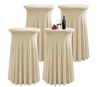 PRELGOSP Nappe Mange Debout Ronde, 80x110 cm Housse pour Table Haute en Spandex, Nappe de Cocktail avec Jupe pour Banquet Mariage Anniversaire Bar Table,Champagne,4pcs